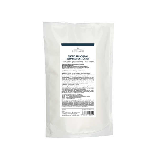 Desinfektionstücher, Nachfüllpack Größe 130 x 200 mm, Beutel 120 Tücher